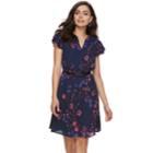 Women's Elle&trade; Print Layered-sleeve Fit & Flare Dress, Size: Medium, Blue (navy)