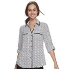Juniors' Candie's&reg; Piped Roll-tab Blouse, Teens, Size: Medium, Oxford