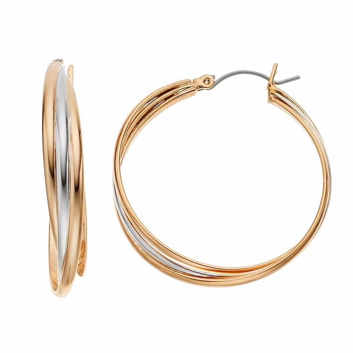 Jennifer Lopez Twisted Two Tone Hoop Earrings, Women's, Multicolor