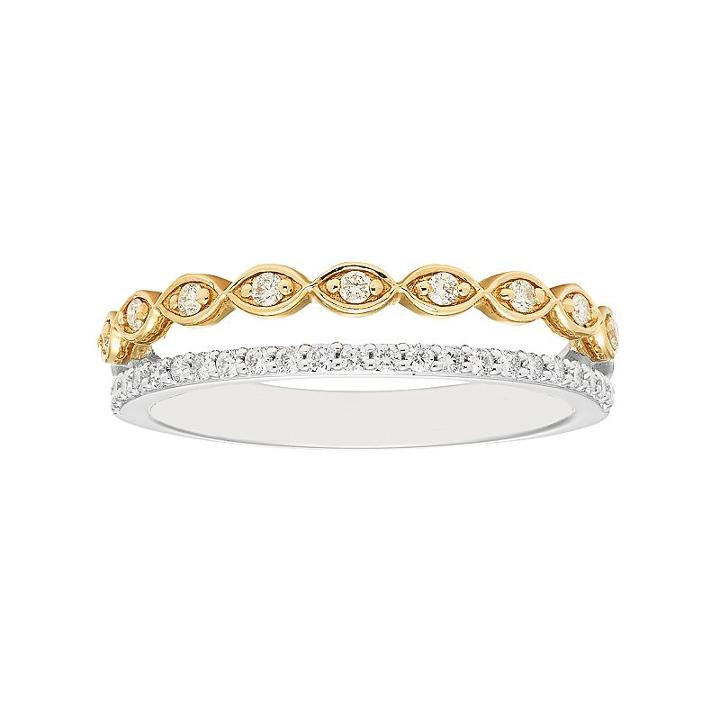 Boston Bay Diamonds Two Tone 14k Gold 1/4 Carat T.w. Diamond Marquise Stack Ring, Women's, Size: 9, Multicolor