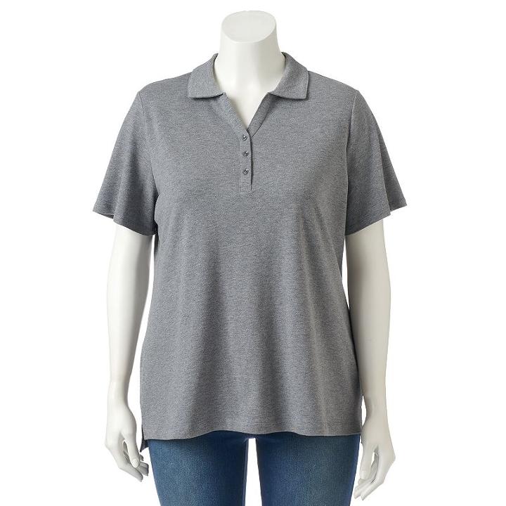 Plus Size Croft & Barrow&reg; Pique Polo, Women's, Size: 3xl, Med Grey