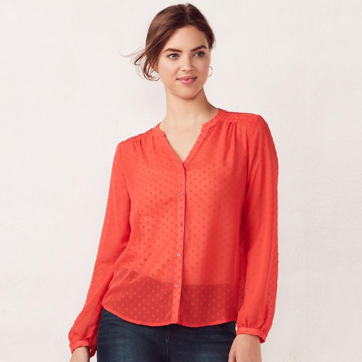 Women's Lc Lauren Conrad Pintuck Blouse, Size: Large, Med Red