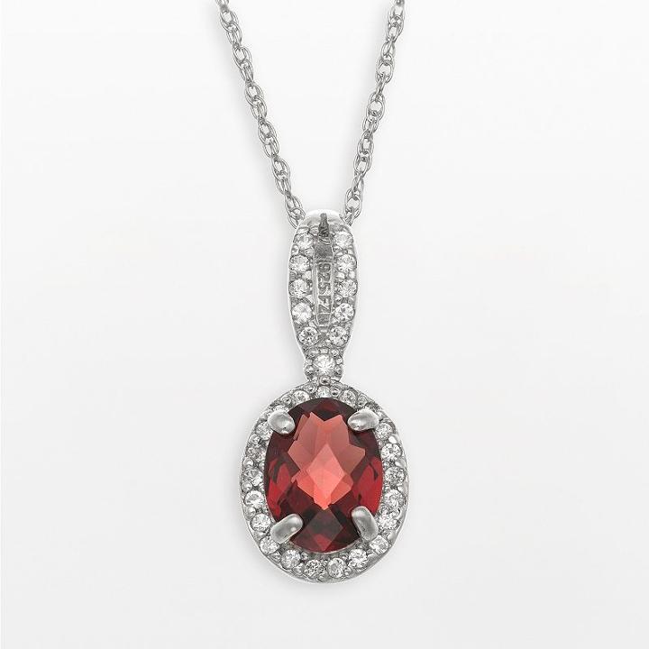 Sterling Silver Garnet And Lab-created White Sapphire Oval Halo Pendant, Women's, Size: 18, Multicolor