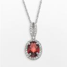 Sterling Silver Garnet And Lab-created White Sapphire Oval Halo Pendant, Women's, Size: 18, Multicolor