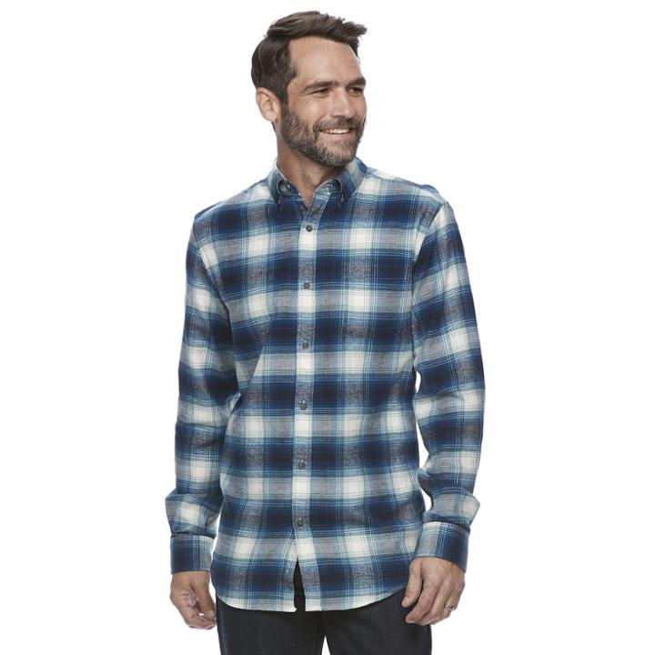 Croft & Barrow&reg; True Comfort Plaid Classic-fit Flannel Button-down Shirt, Size: Small, Dark Blue