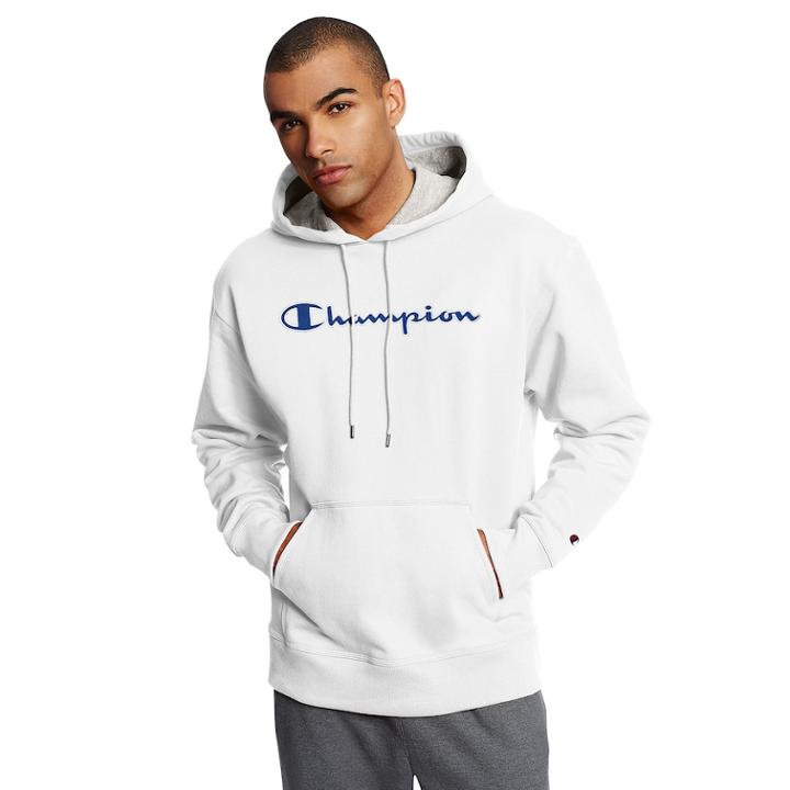 Men's Champion Logo Pull-over Hoodie, Size: Large, White