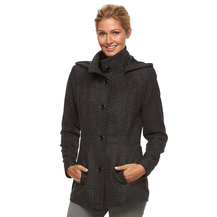 Women's D.e.t.a.i.l.s Hooded Single-breasted Peacoat, Size: Medium, Grey