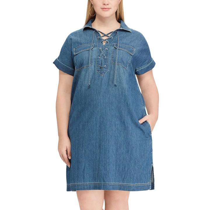 Plus Size Chaps Lace-up Denim Dress, Women's, Size: 2xl, Blue