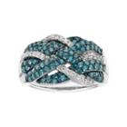 Sterling Silver 1 Carat T.w. Blue & White Diamond Crisscross Ring, Women's, Size: 7
