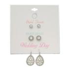 Bridal Simulated Crystal Stud & Drop Nickel Free Earring Set, Women's, Silver