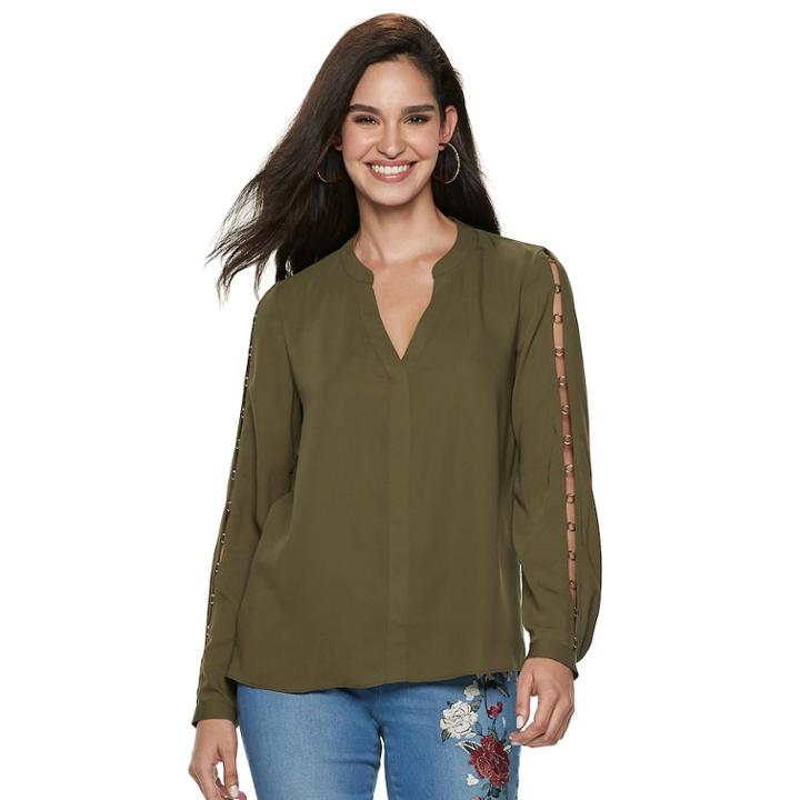Women's Jennifer Lopez Embellished Chiffon Top, Size: Xl, Med Green