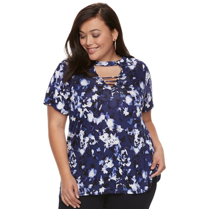 Plus Size Jennifer Bar Front Tee, Women's, Size: 2xl, Blue