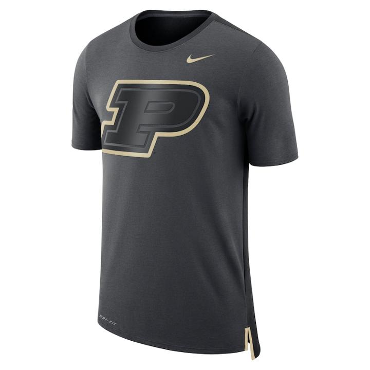 Men's Nike Purdue Boilermakers Dri-fit Mesh Back Travel Tee, Size: Small, Grey (anthracite)