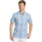 Men's Izod Dockside Classic-fit Plaid Chambray Woven Button-down Shirt, Size: Medium, Brt Blue