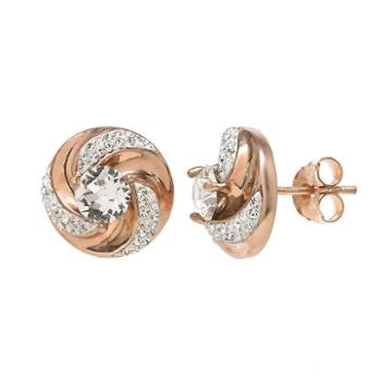 Sterling 'n' Ice 14k Rose Gold Over Silver Crystal Swirl Stud Earrings - Made With Swarovski Crystals, Women's, Pink