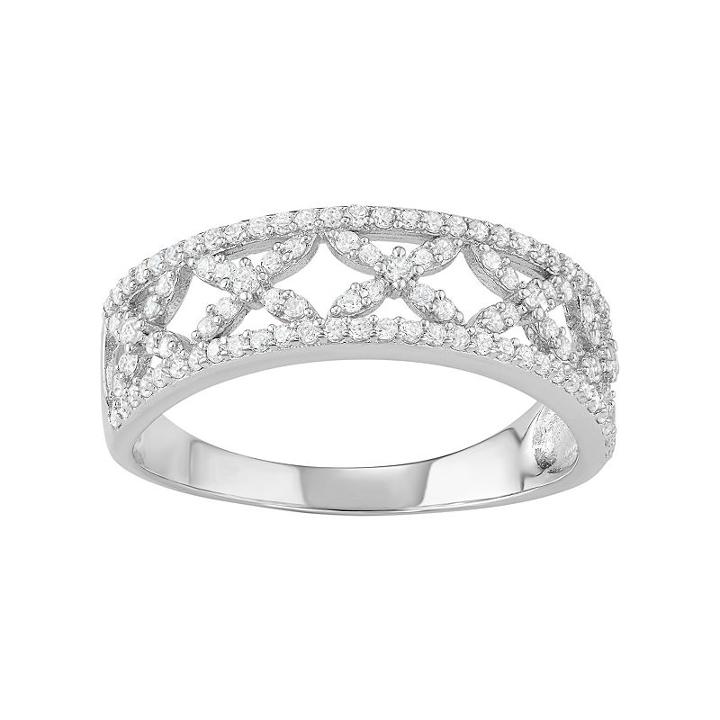Journee Collection Sterling Silver Cubic Zirconia Flower Ring, Women's, Size: 7, Grey