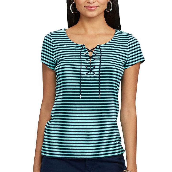 Chaps, Women's Lace-up Tee, Size: Xs, Blue (navy)