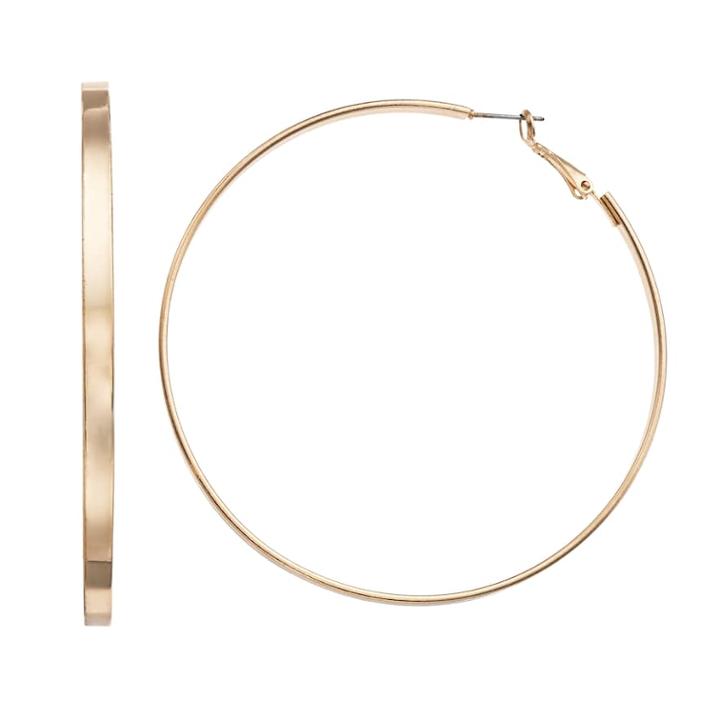 Gold Tone Nickel Free Flat Edge Hoop Earrings, Women's