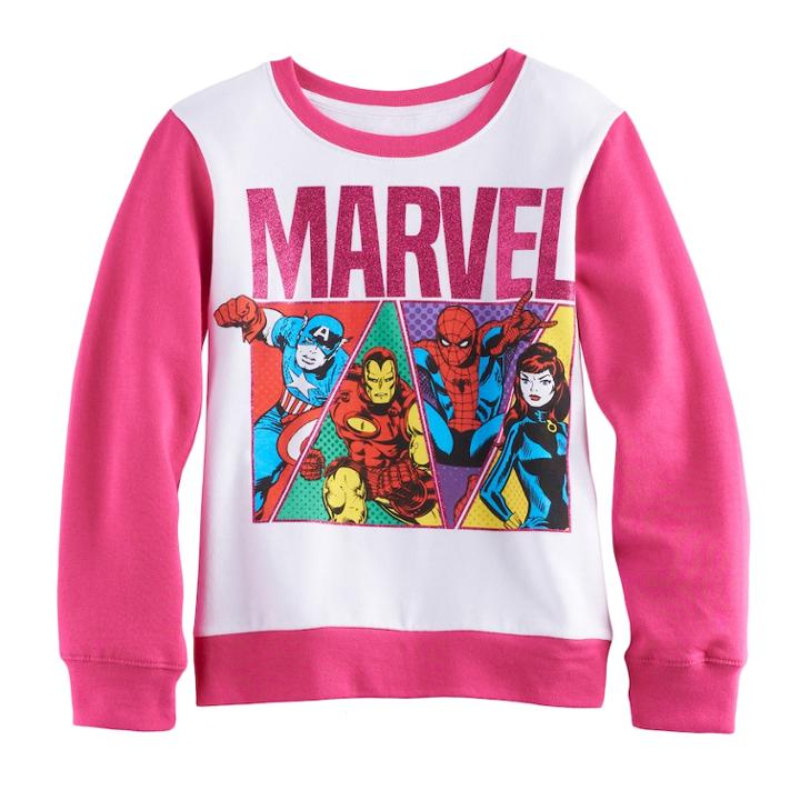 Girls 7-16 Marvel Captain America, Iron Man, Spider-man & Black Widow Pullover Sweatshirt, Size: Small, White