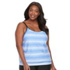 Plus Size Free Country Stripe Blouson Tankini Top, Women's, Size: 3xl, Med Blue