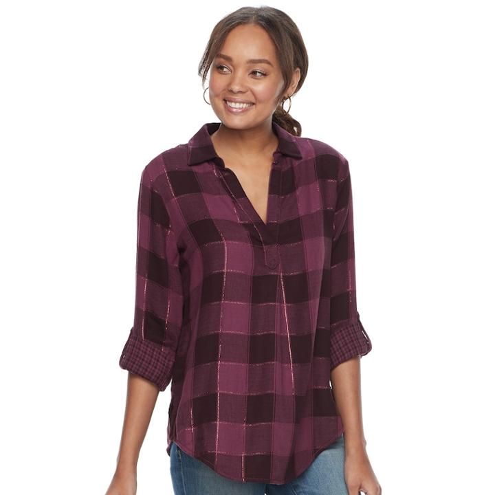 Women's Sonoma Goods For Life&trade; Print Popover Shirt, Size: Large, Purple