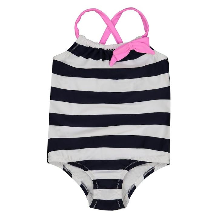 Baby Girl Kiko & Max Nautical Striped Swimsuit, Size: 6-9 Months, White
