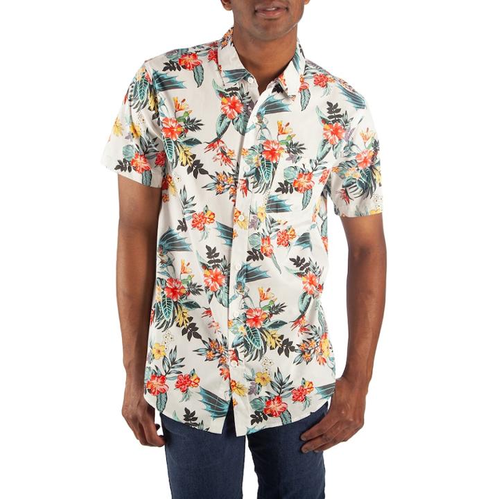 Men's Batman Floral Button-down Shirt, Size: Xxl, White