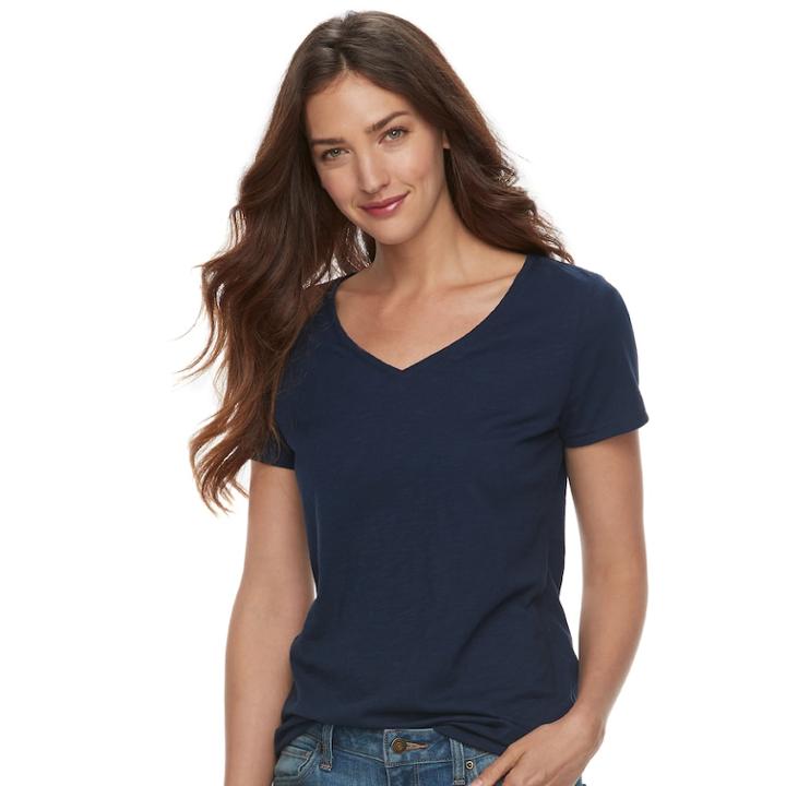 Women's Sonoma Goods For Life&trade; Essential V-neck Tee, Size: Xs, Blue (navy)