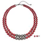 Red Beaded Double Strand Necklace & Stud Earring Set, Women's, Multicolor
