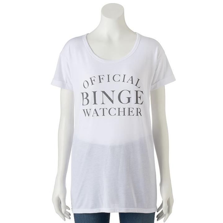 Juniors' Awake Official Binge Watcher Graphic Tee, Girl's, Size: Xs, White