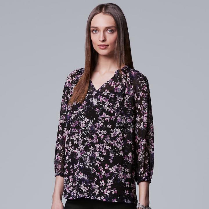 Women's Simply Vera Vera Wang Pintuck Peasant Top, Size: Xl, Dark Blue