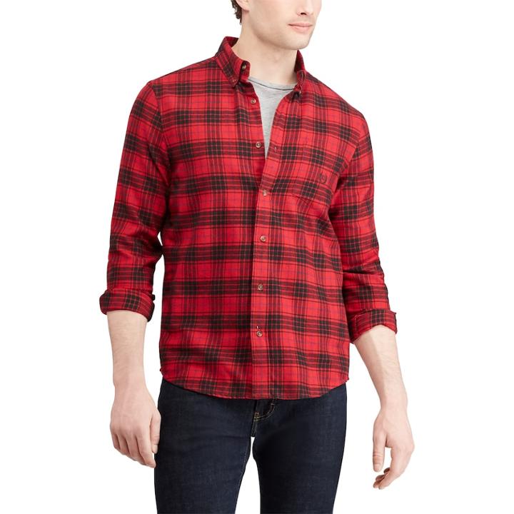 Men's Chaps Slim-fit Performance Flannel Button-down Shirt, Size: Small, Red