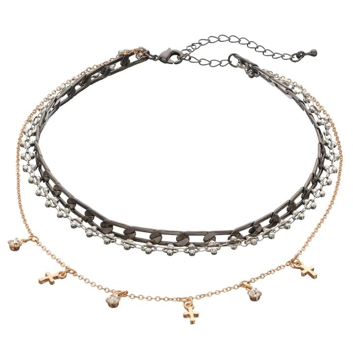 Mudd&reg; Tri Tone Cross Multi Strand Choker Necklace, Teens, Multicolor
