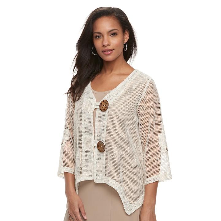 Women's Nina Leonard Sheer Handkerchief Cardigan, Size: Large, White