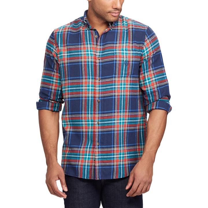 Big & Tall Chaps Regular-fit Plaid Flannel Performance Button-down Shirt, Men's, Size: Xl Tall, Blue (navy)