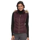 Women's Towne By London Fog Faux-fur Trim Down Puffer Vest, Size: Small, Drk Purple