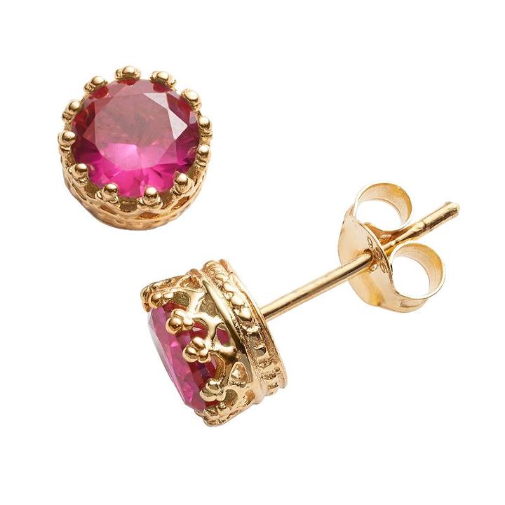 14k Gold Over Silver Lab-created Ruby Crown Stud Earrings, Women's, Red
