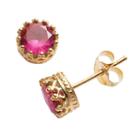 14k Gold Over Silver Lab-created Ruby Crown Stud Earrings, Women's, Red