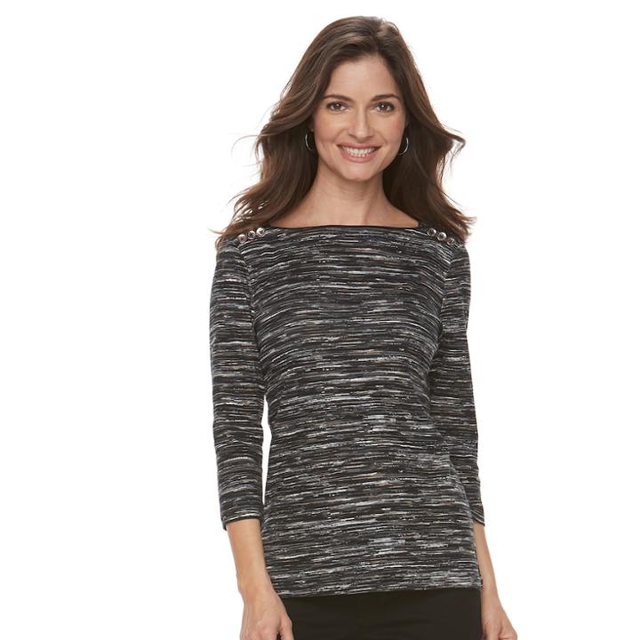 Women's Croft & Barrow&reg; Button-shoulder Top, Size: Large, Black