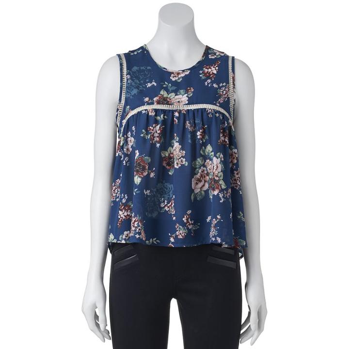 Juniors' Liberty Love Embroidered Tank Top, Girl's, Size: Large, Blue (navy)