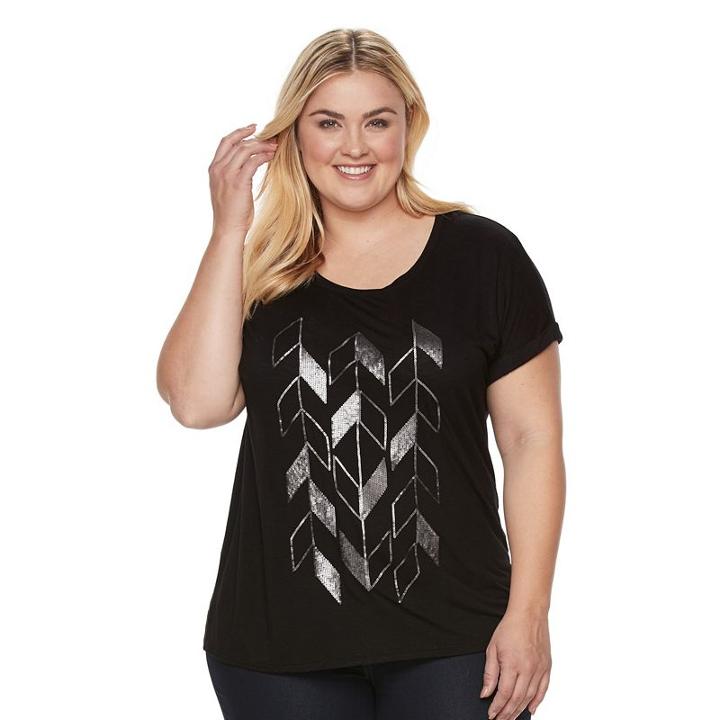 Plus Size Apt. 9&reg; Slubbed Cuffed Tee, Women's, Size: 1xl, Black