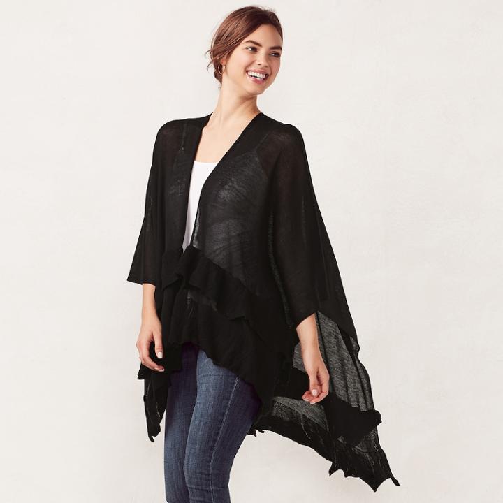 Women's Lc Lauren Conrad Double Ruffle Ruana, Black