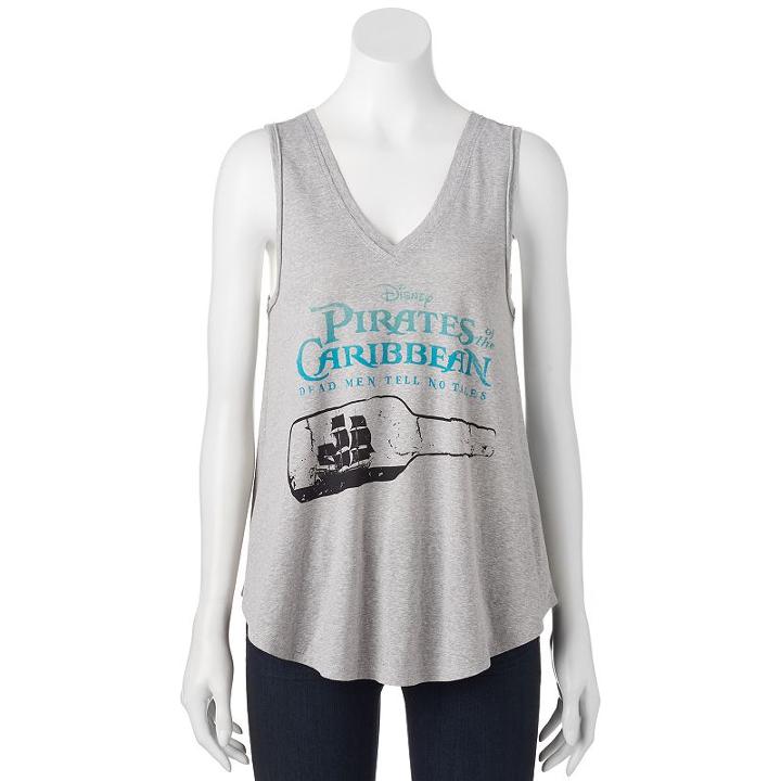 Disney's Pirates Of The Caribbean: Dead Men Tell No Tales Juniors' Ship Bottle Graphic Tank, Size: Large, Grey