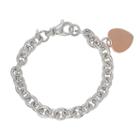 14k Rose Gold Over Silver And Sterling Silver Heart Charm Bracelet, Women's, Size: 7.5, Multicolor