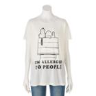 Juniors' Peanuts Snoopy Allergic To People Graphic Tee, Girl's, Size: Large, White Oth