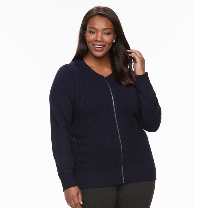 Plus Size Women's Croft & Barrow&reg; Chevron Ottoman Jacket, Size: 3xl, Blue (navy)
