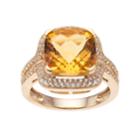 14k Gold Over Silver Citrine & Lab-created White Sapphire Square Halo Ring, Women's, Size: 7, Yellow