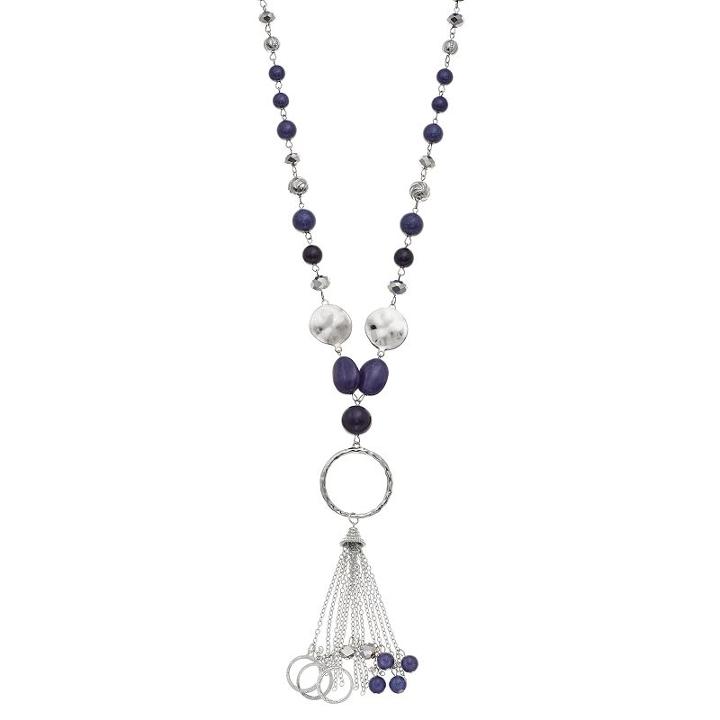 Blue Beaded Long Tassel Necklace, Women's