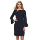 Women's Nina Leonard Asymmetrical Buckle Sheath Dress, Size: Large, Blue (navy)