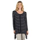 Women's Larry Levine Striped Sharkbite-hem Top, Size: Medium, Blue Other